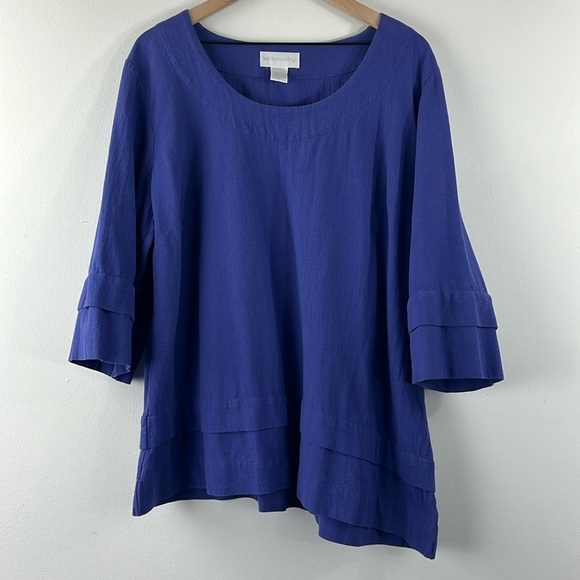 Soft Surroundings Blue Purple 100% Cotton Tiered Scoop Neck Top Womens Size 1X - Picture 1 of 8